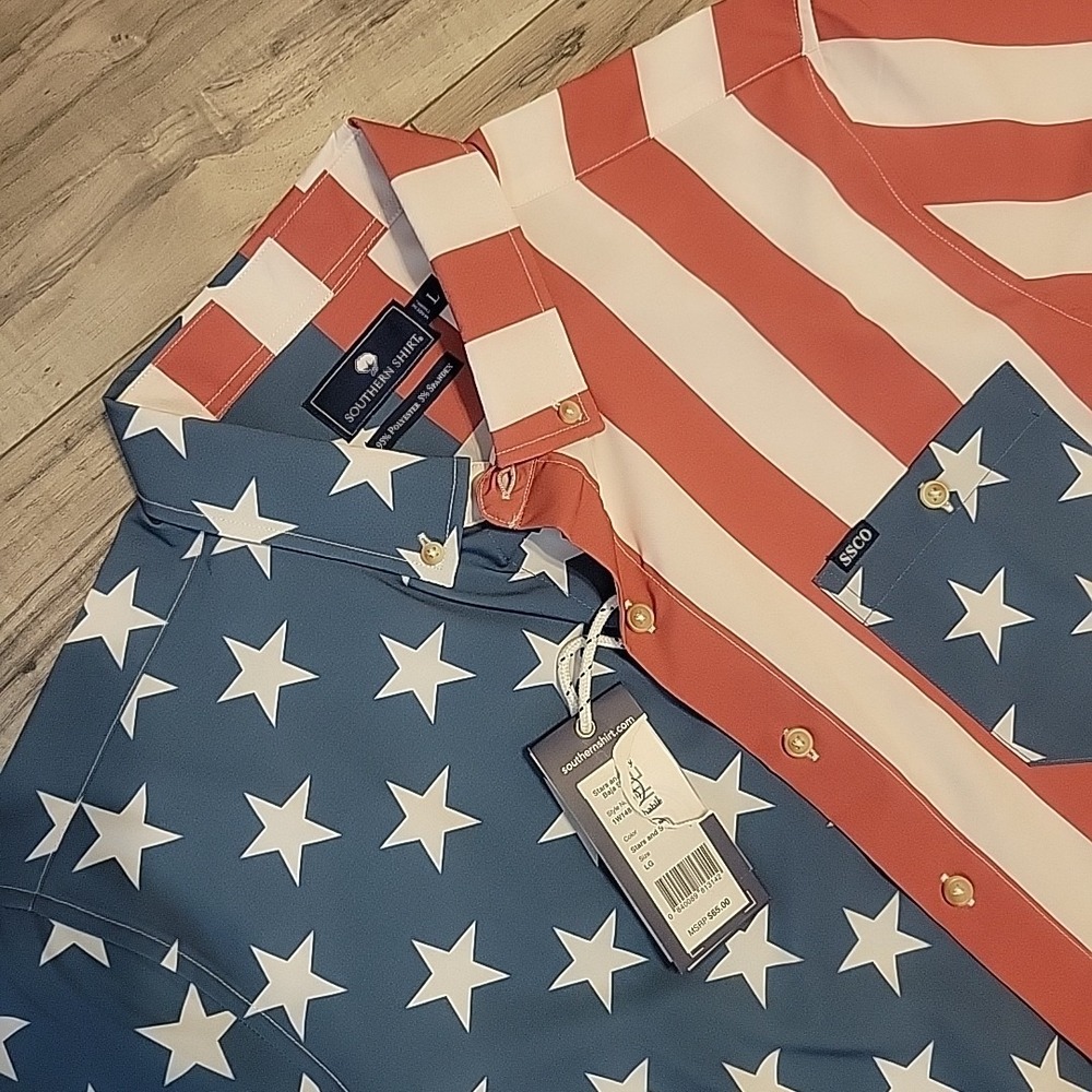 Southern Shirt Mens Large USA Flag‎ Patriotic Button Down AOP Multicolor New $65